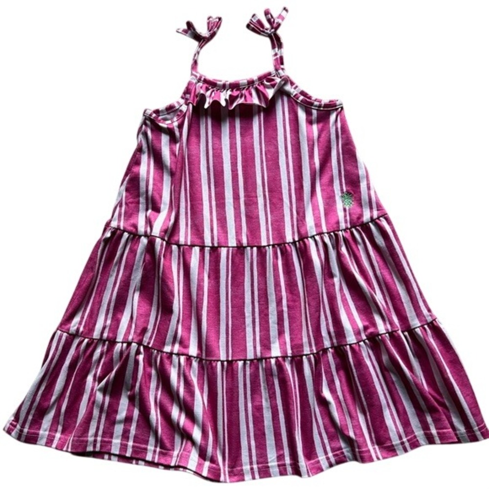 Tommy Bahama Kids Pink White Striped Tiered‎ Ruffle Pineapple Sun Dress Size 5